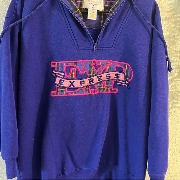 Vintage 90’s Express Athletique Purple and Plaid Embroidered Hoodie Size Small - Picture 5 of 11